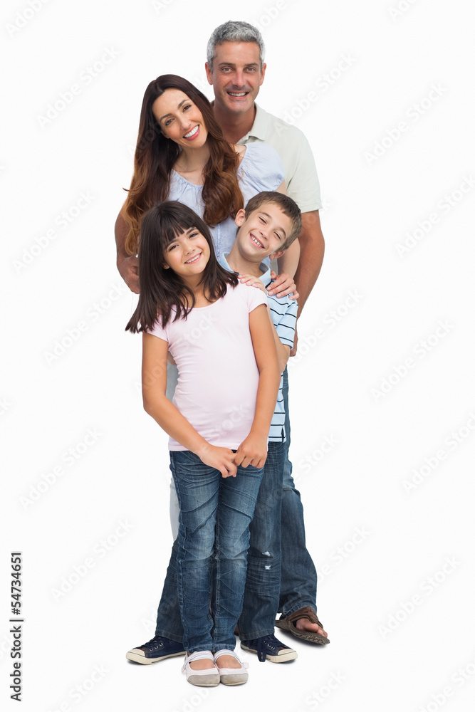 Portrait of a smiling family in single file Portrait of a smiling family in single file