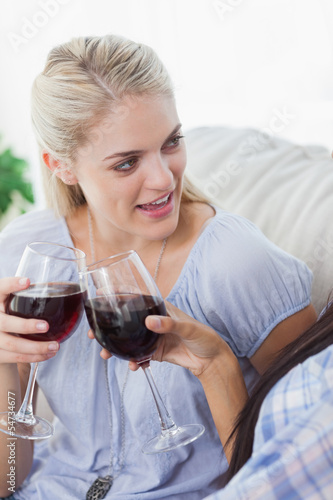 Friends toasting with red wine together