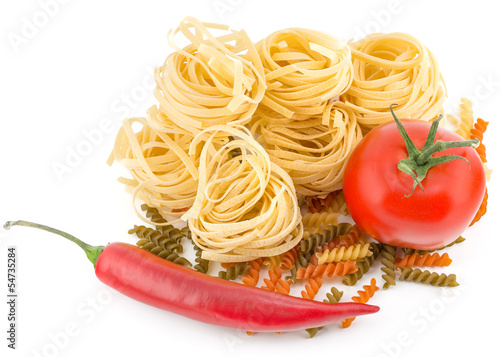Pasta , vegetables isolated on white