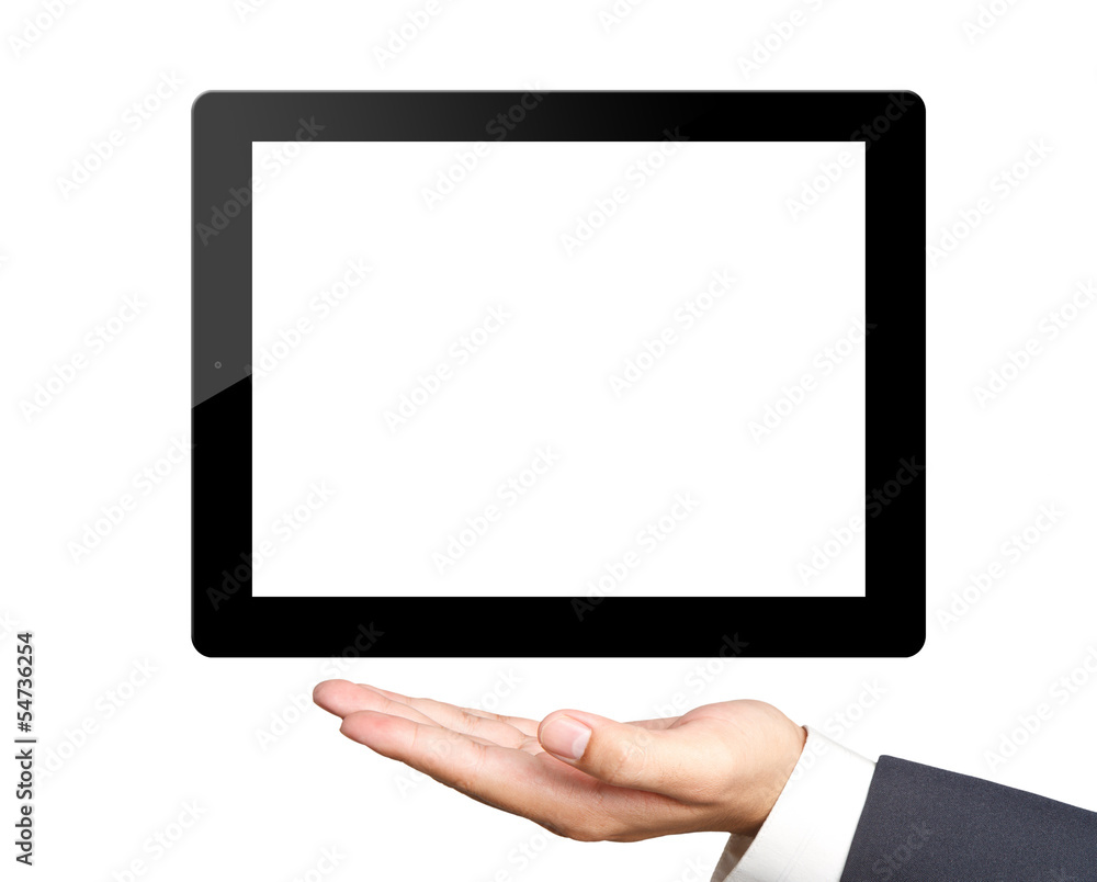 hands holding a tablet touch computer gadget with isolated scre hands holding a tablet touch computer gadget with isolated scre