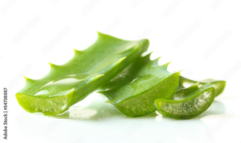 Aloe leaves with drops, isolated on white Aloe leaves with drops, isolated on white