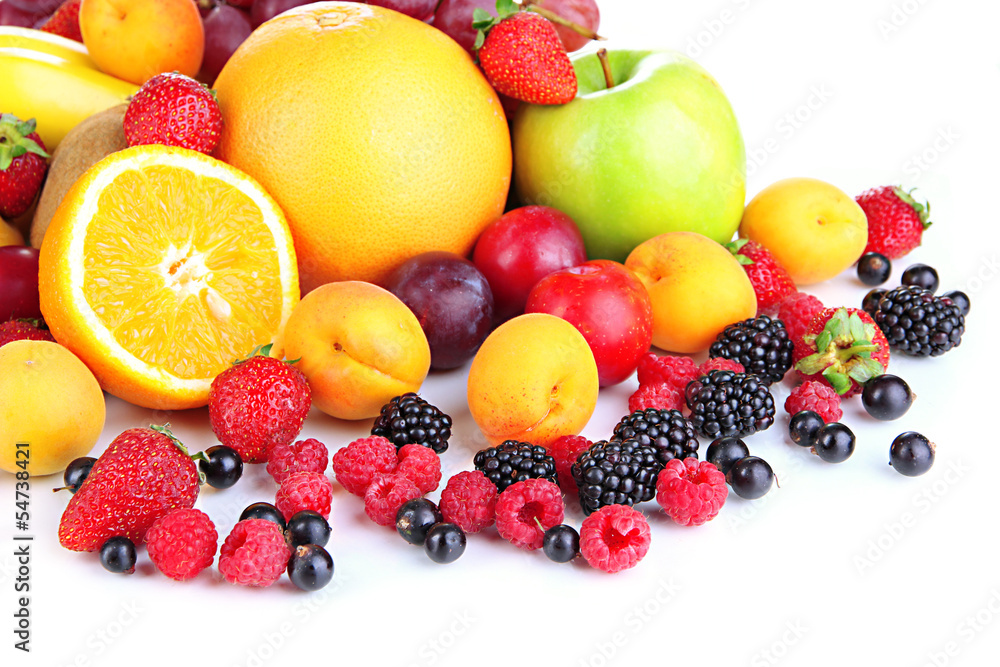 Fresh fruits and berries isolated on white Fresh fruits and berries isolated on white