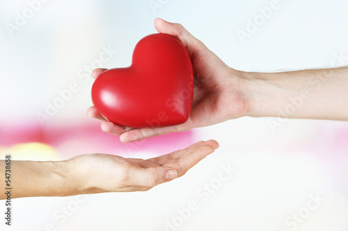 Heart in hands on light background