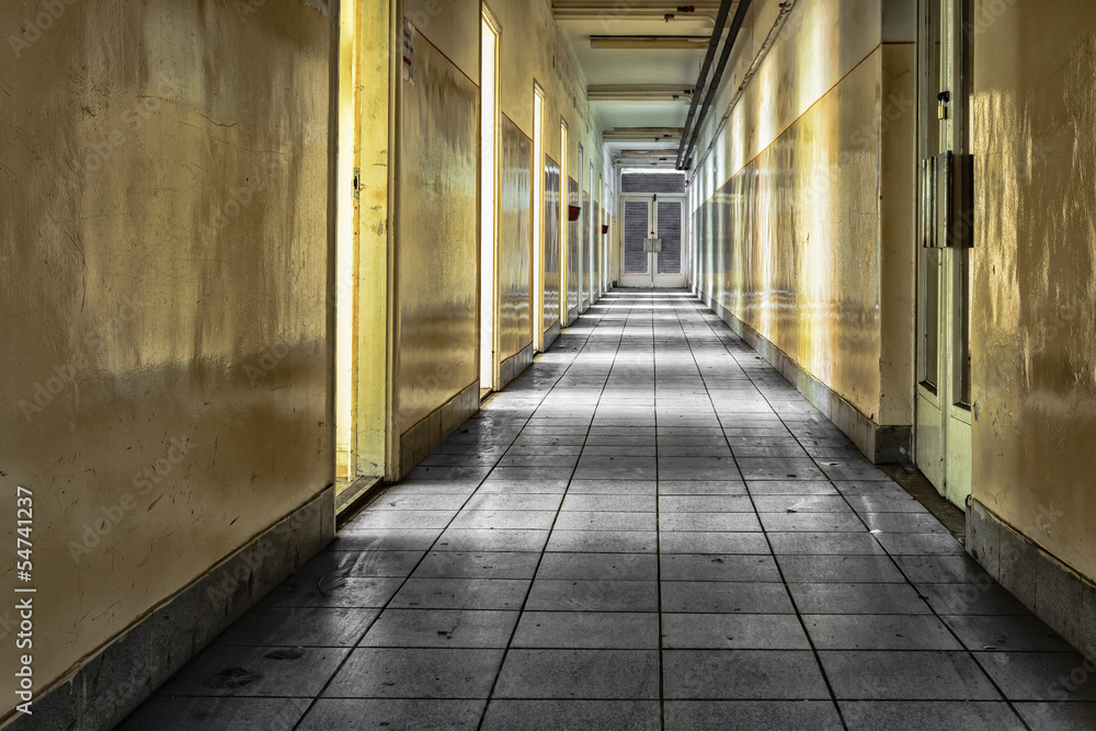 corridor in an abandoned office building