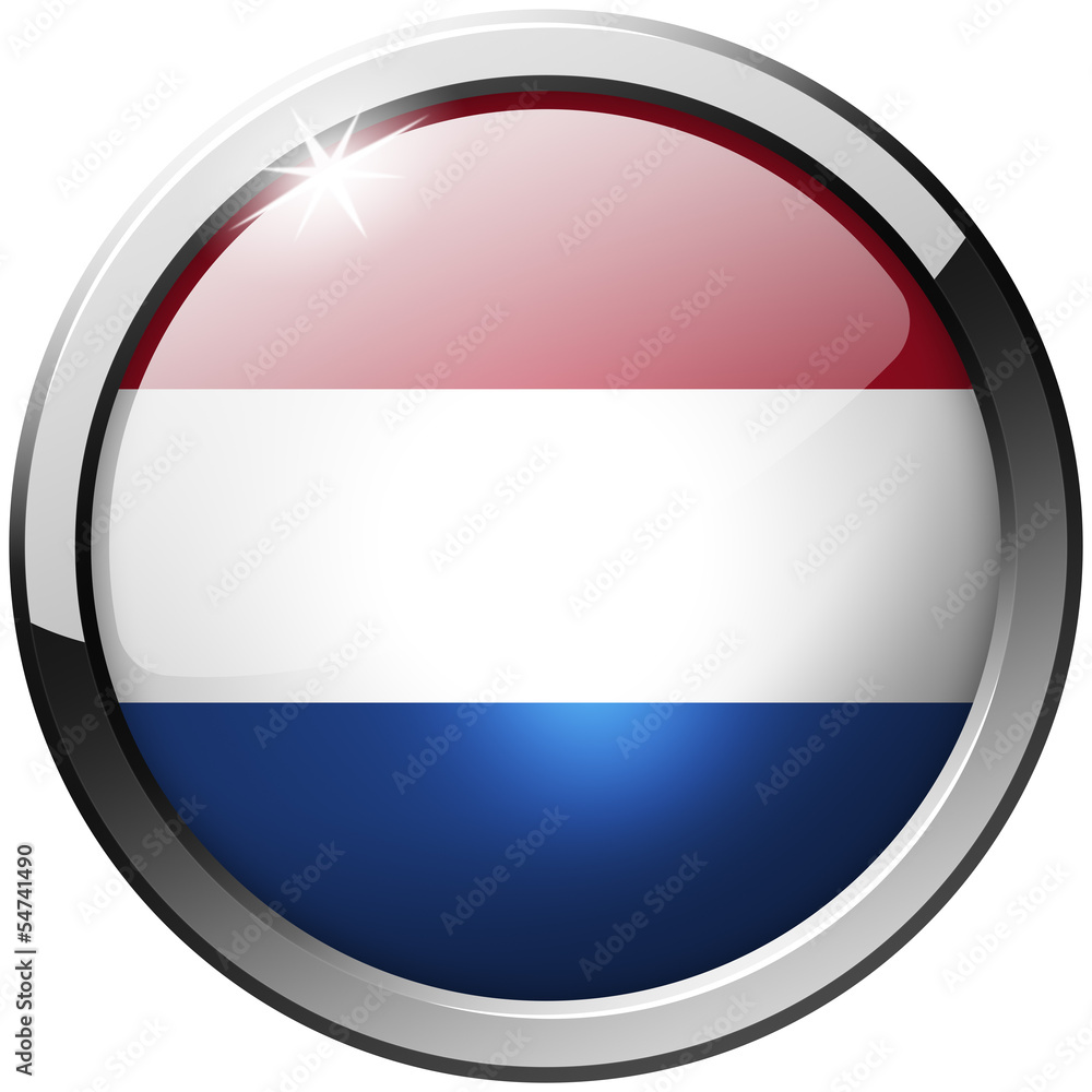 Netherlands Round Metal Glass Button on white background Netherlands Round Metal Glass Button on white background