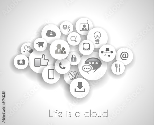 Social network life concept with cloud reference.