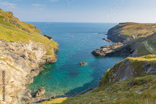 Tintagel beach and bay North Cornwall coast blue sea