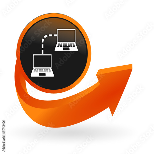 réseau informatique sur web bouton flèche orange