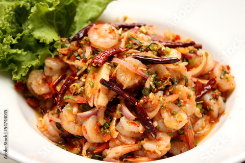 Close up of spicy Shrimp salad