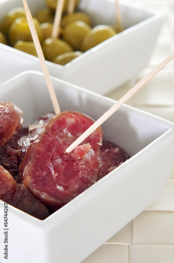 slices of fuet, spanish cured sausage typical of Catalonia, and
