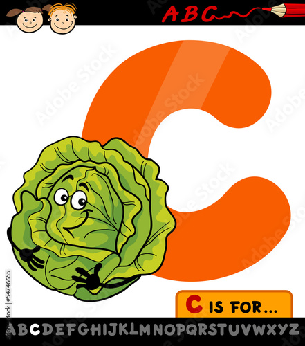 letter c with cabbage cartoon illustration