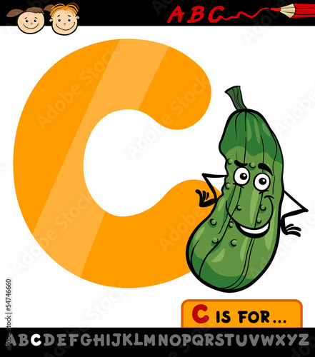letter c with cucumber cartoon illustration