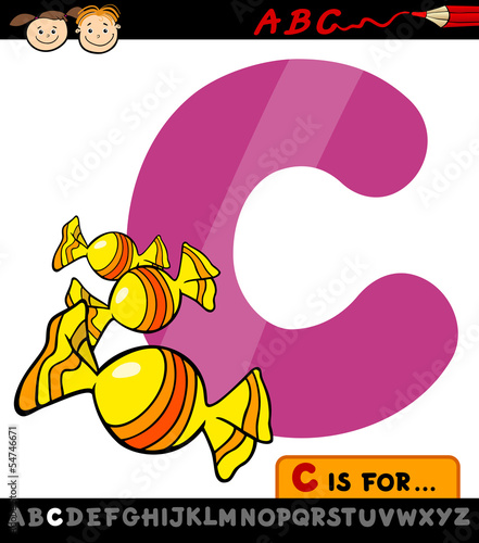 letter c with candy cartoon illustration