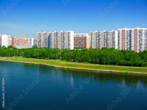 Embankment of the Moskva River on a summer morning