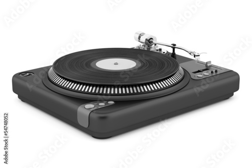 black turntable isolated on white background