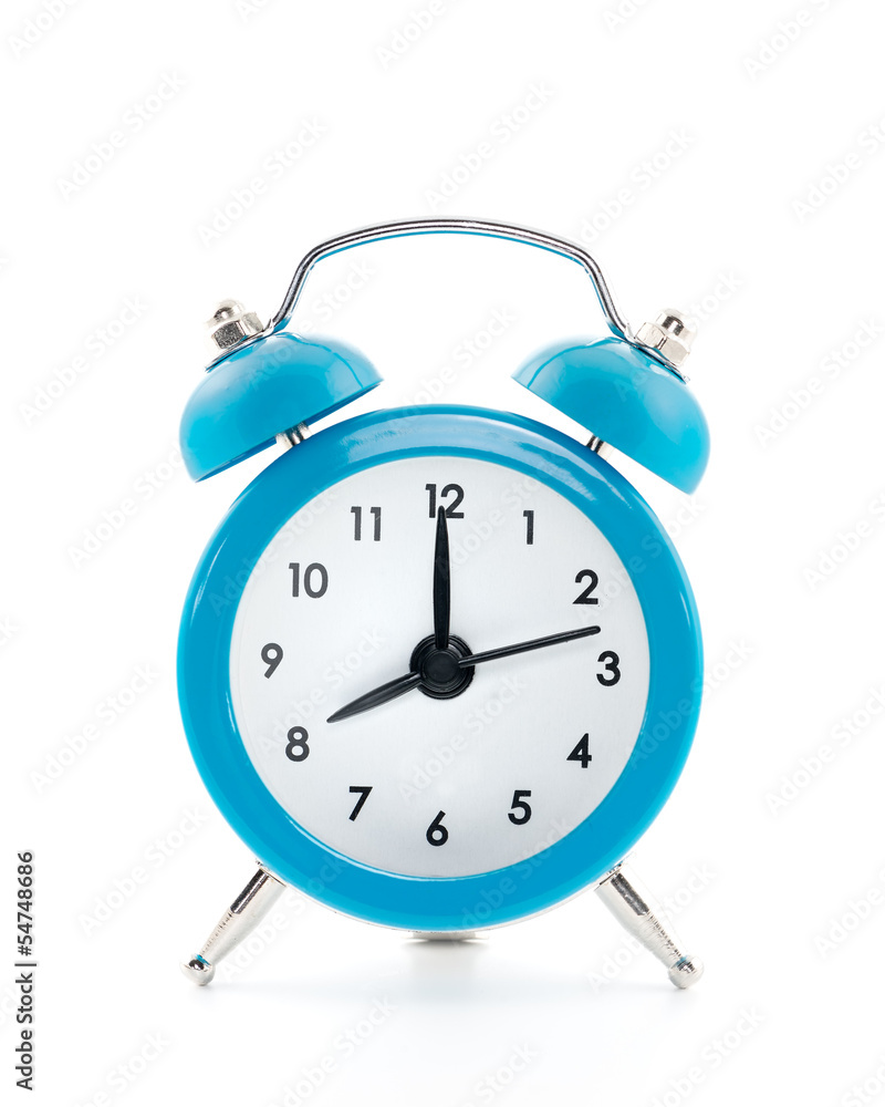 Blue old style alarm clock isolated on white background Blue old style alarm clock isolated on white background