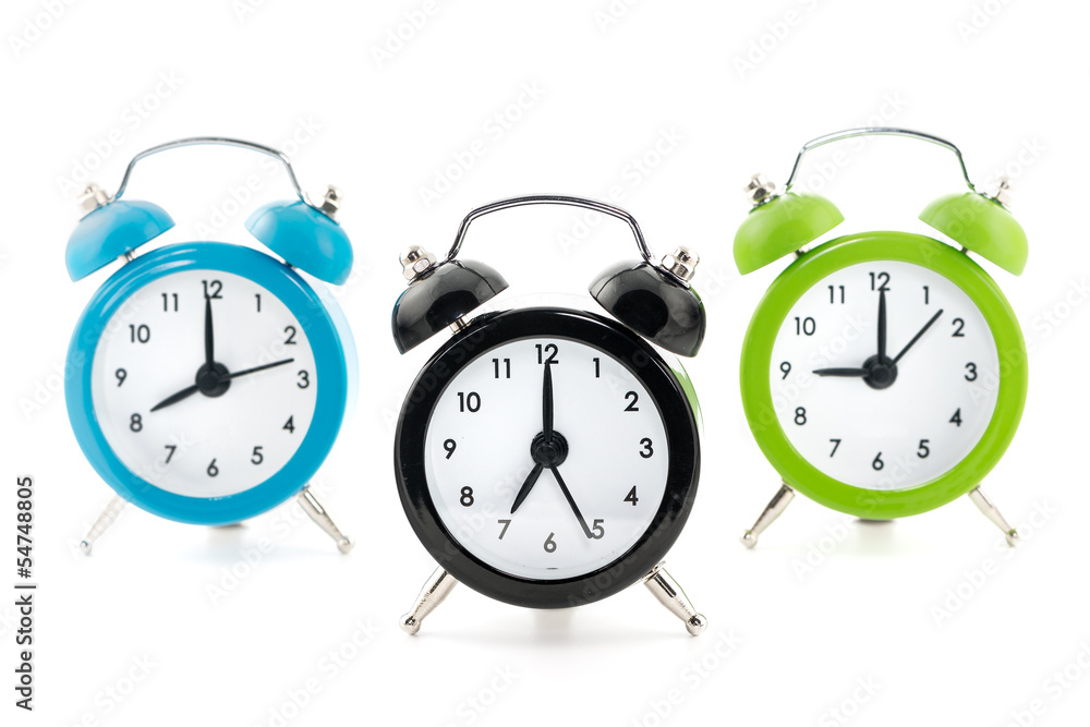 Colorful alarm clock isolated on white Colorful alarm clock isolated on white
