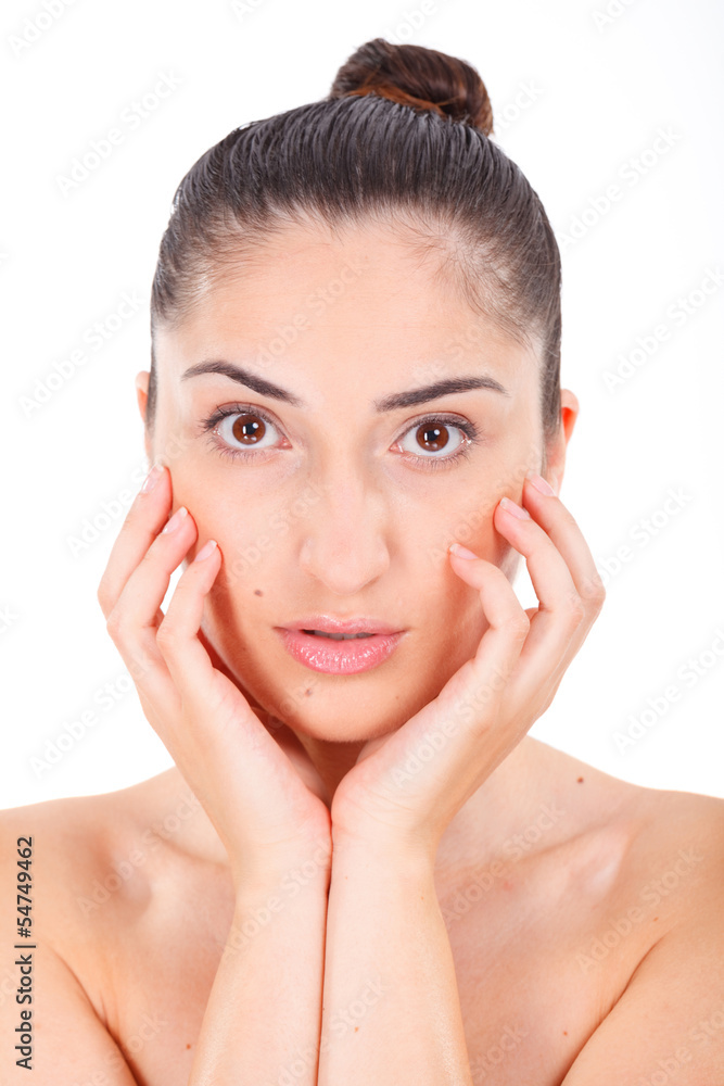 Beautiful woman model face with natural make-up with soft clean Beautiful woman model face with natural make-up with soft clean