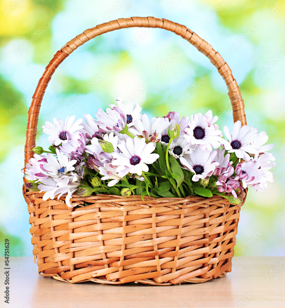 bouquet of beautiful summer flowers in basket,