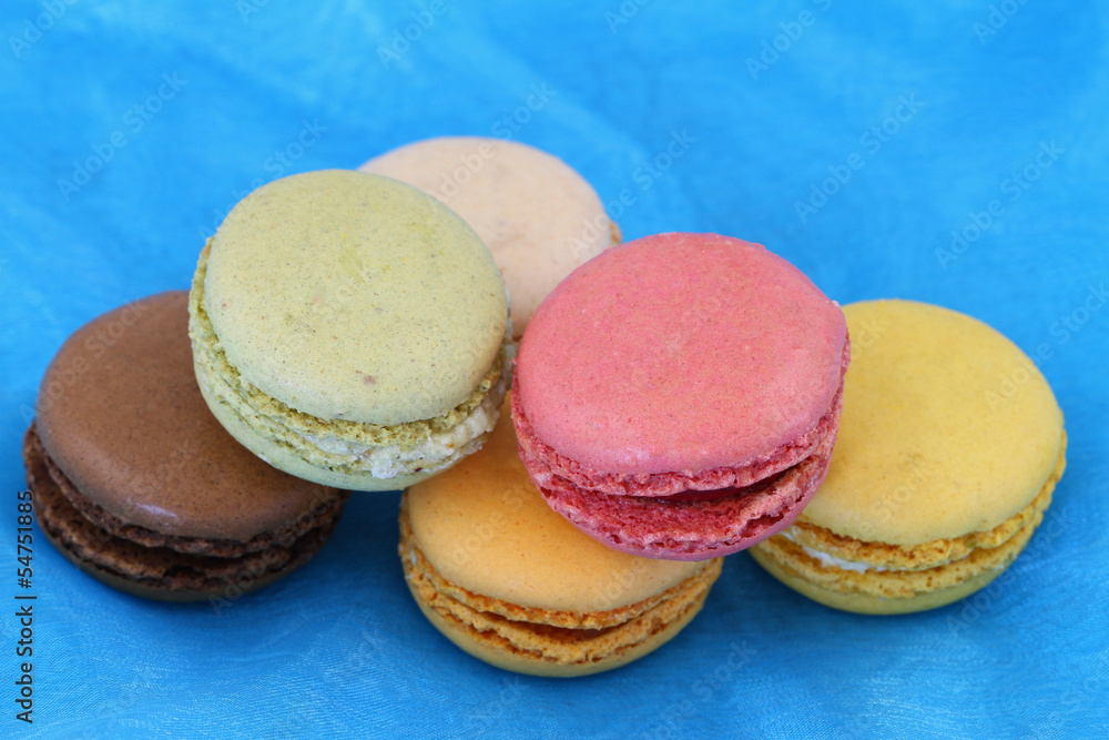Colorful macaroons on blue background Colorful macaroons on blue background