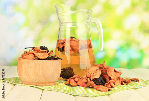 Assorted dried fruits in bowl and compote of dried fruits