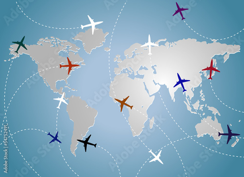 Airplanes and map blue