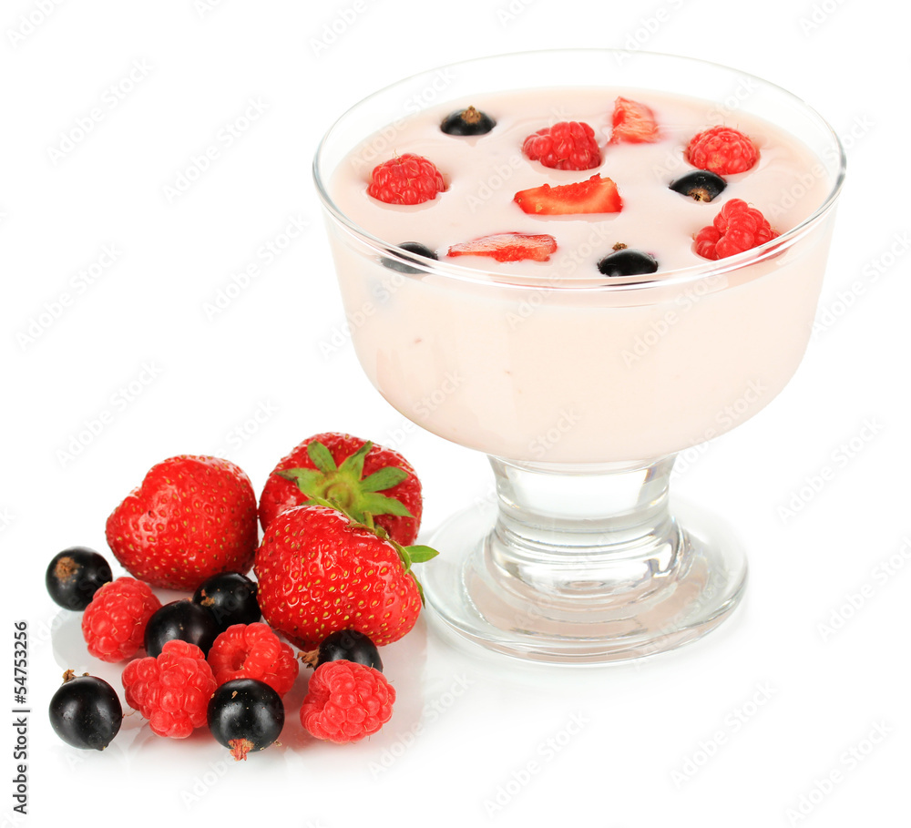 Delicious yogurt with fruit isolated on white Delicious yogurt with fruit isolated on white