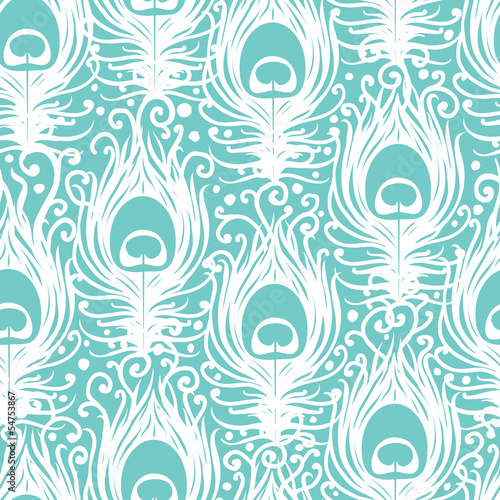 Soft peacock feathers vector seamless pattern background with