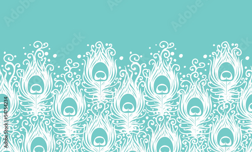Soft peacock feathers vector horizontal seamless pattern