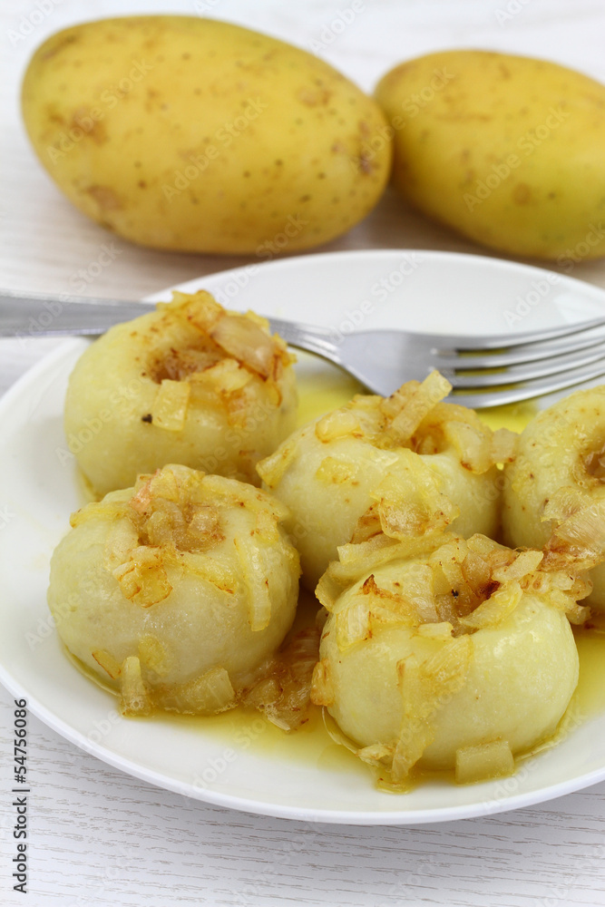 Potato dumplings with fried onions Potato dumplings with fried onions