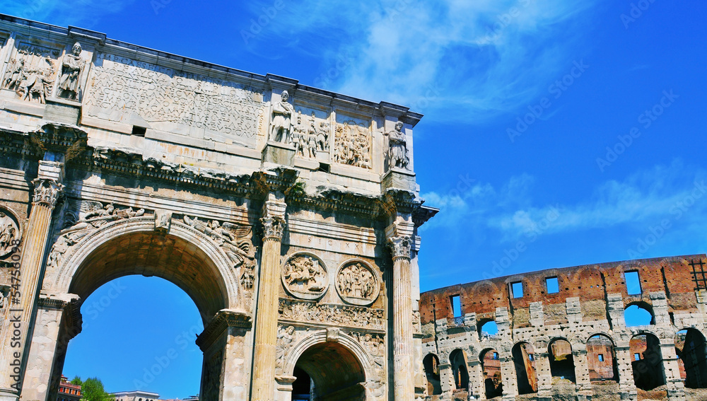 Arch of Constantine and Coliseum in Rome, Italy