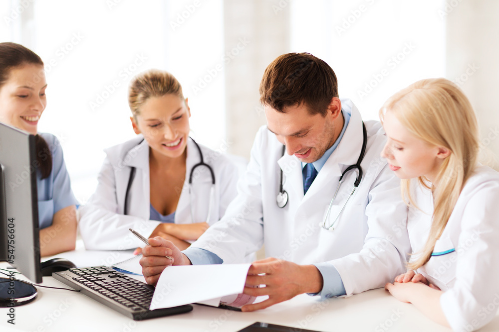 young team or group of doctors on meeting young team or group of doctors on meeting