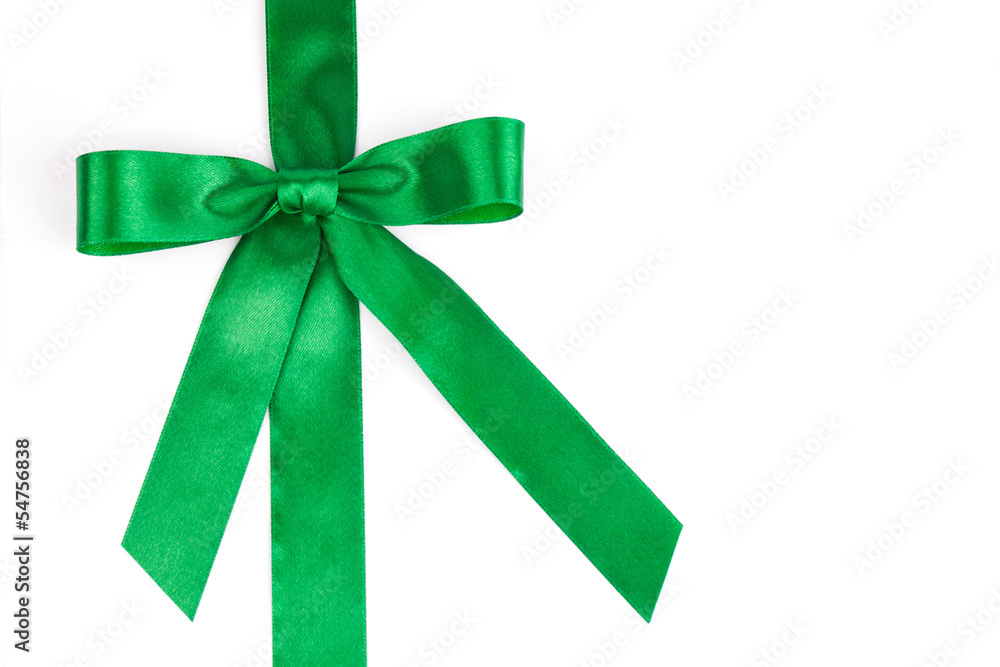 Green bow with a ribbon isolated on a white backgrounds