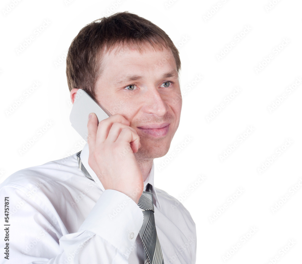 happy successful young business man talking on mobile phone happy successful young business man talking on mobile phone