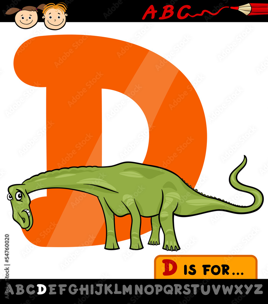 letter d with dinosaur cartoon illustration Stock Vector | Adobe Stock