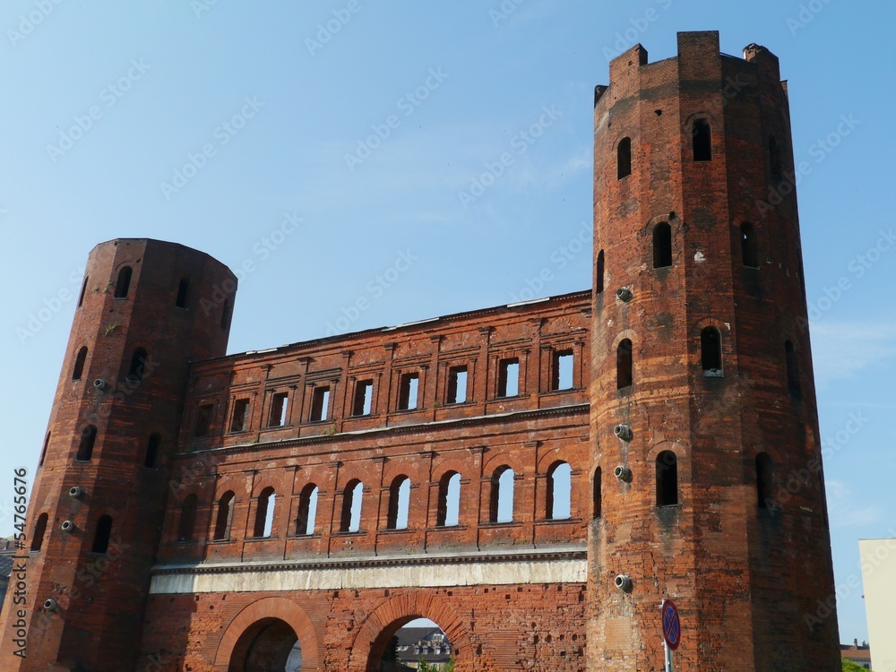 The towers of the roman gate (porta Palantina) in Turin