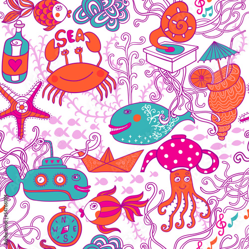 Cartoon set with sea live, vector set.