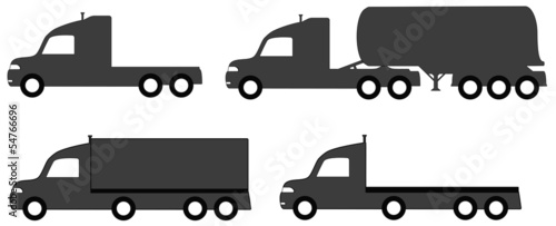set isolated lorry with tank and body truck silhouette