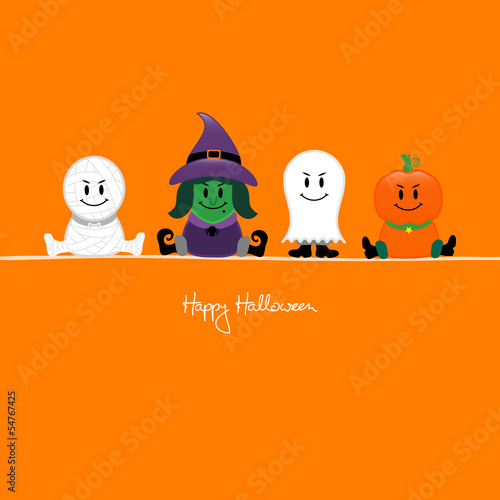 Halloween Mummy, Witch, Ghost & Pumpkin Orange