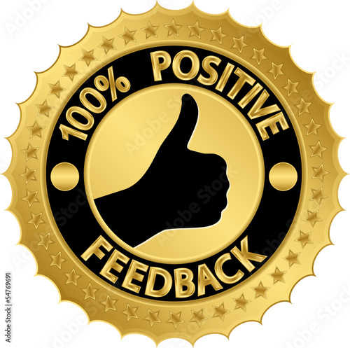 100 percent positive feedback golden label, vector illustration