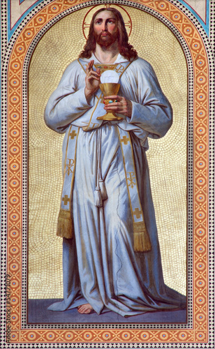 Vienna -  Fresco of  Jesus Christ as the Priest