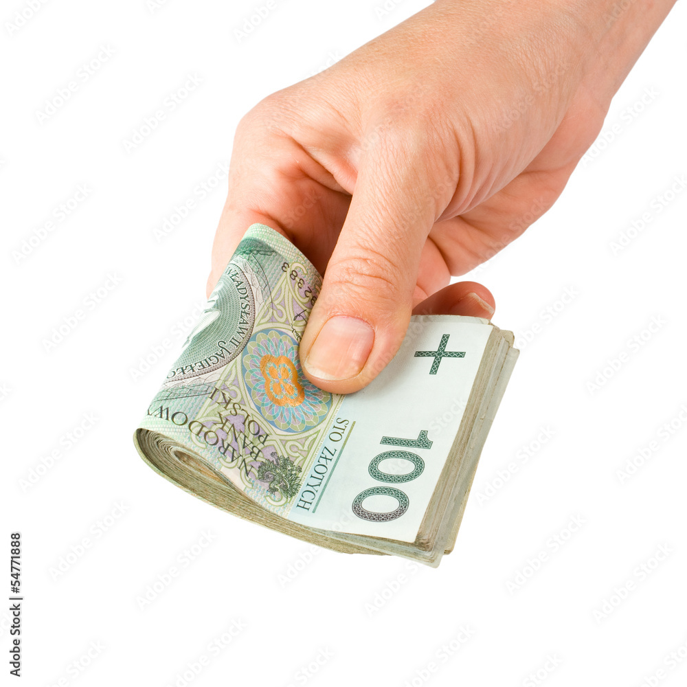 Hand with money isolated on white background