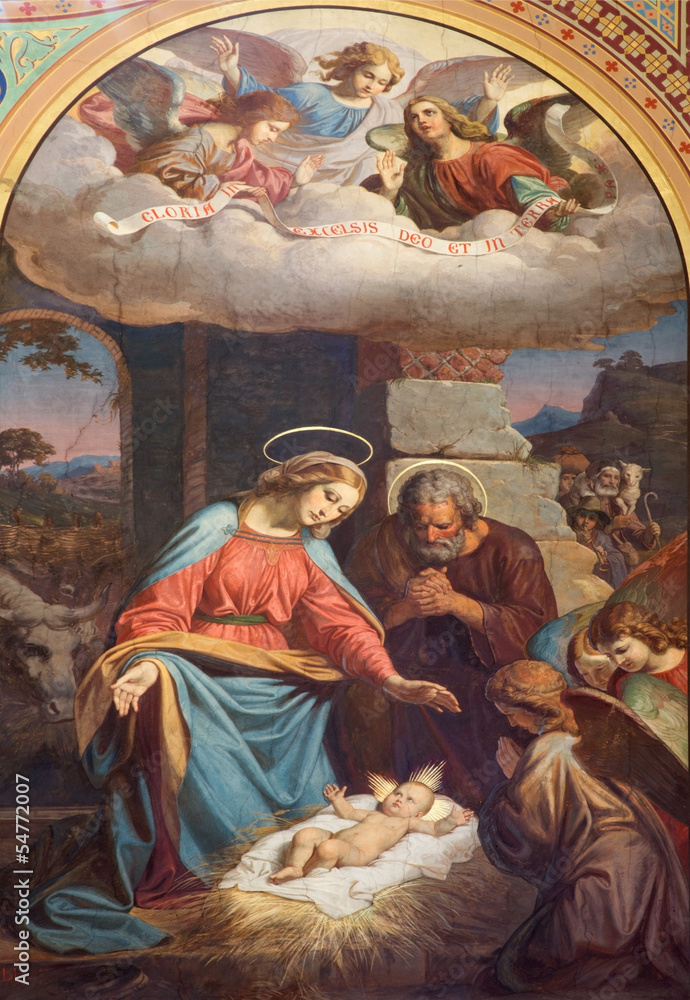 Fototapeta premium Vienna - Fresco of Nativity in Altlerchenfelder church