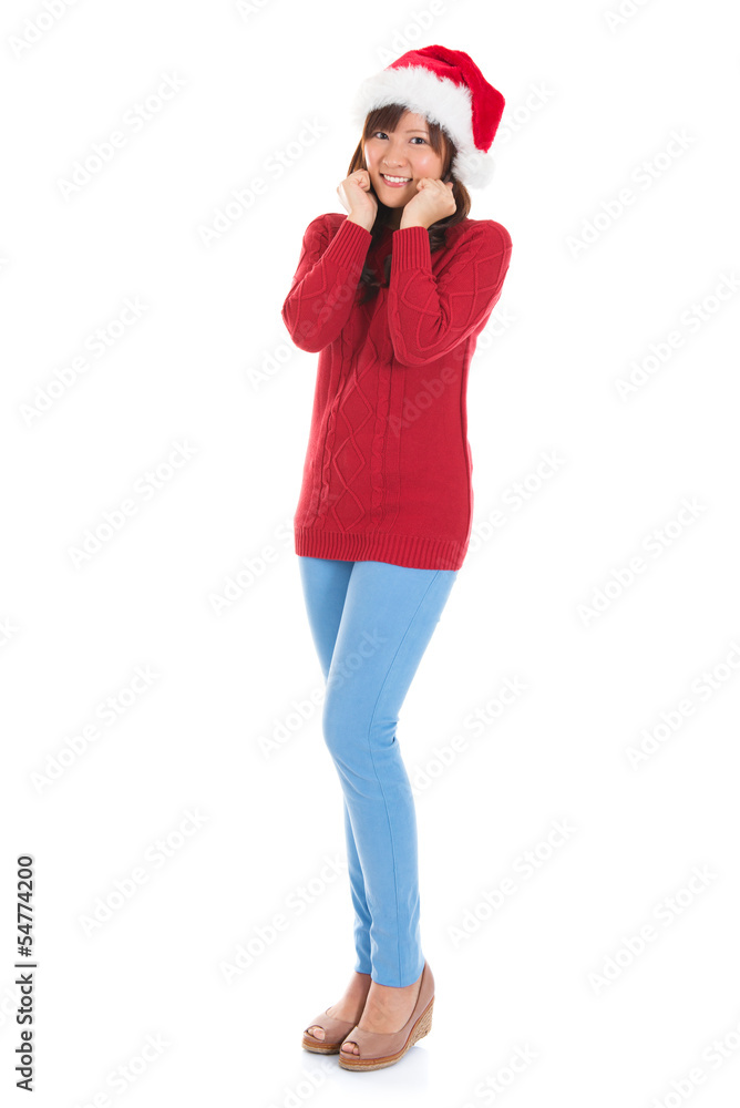 Full body Happy Asian Christmas woman Full body Happy Asian Christmas woman