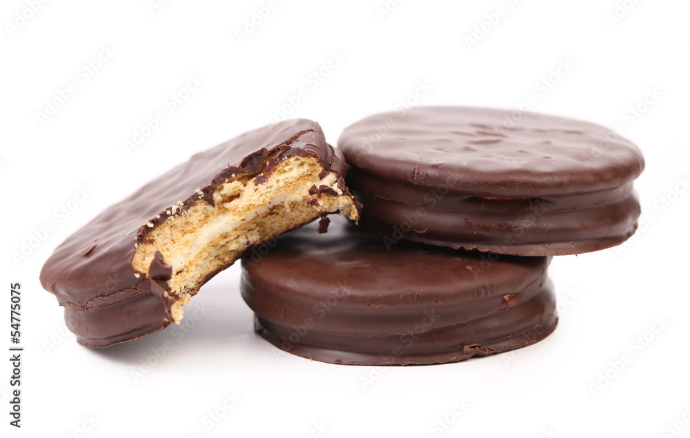 Bitten biscuit sandwich with chocolate. Bitten biscuit sandwich with chocolate.