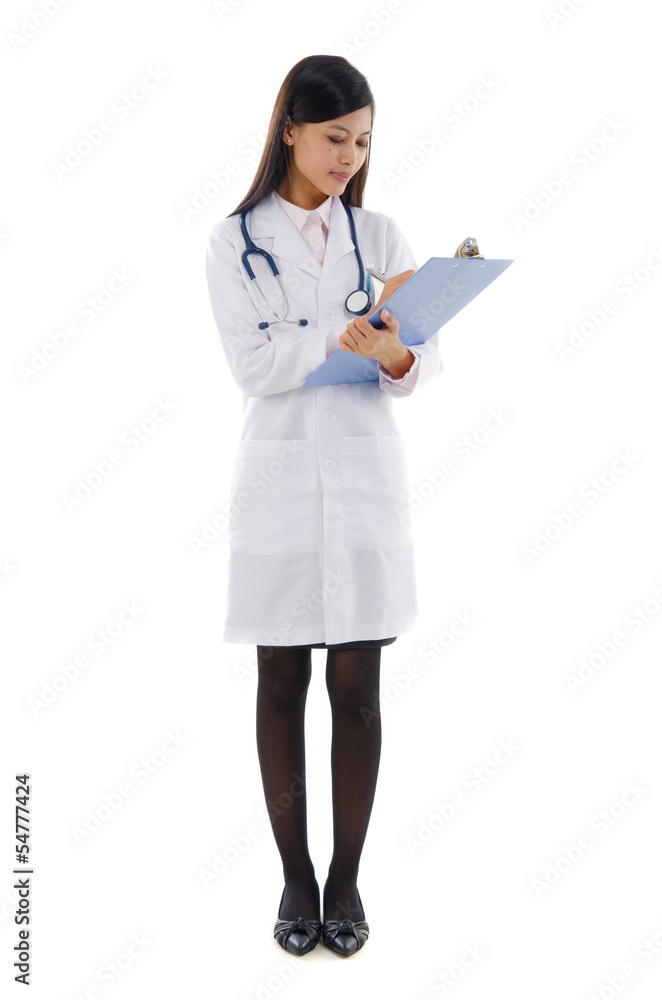 asian female doctor writing isolated on white background asian female doctor writing isolated on white background
