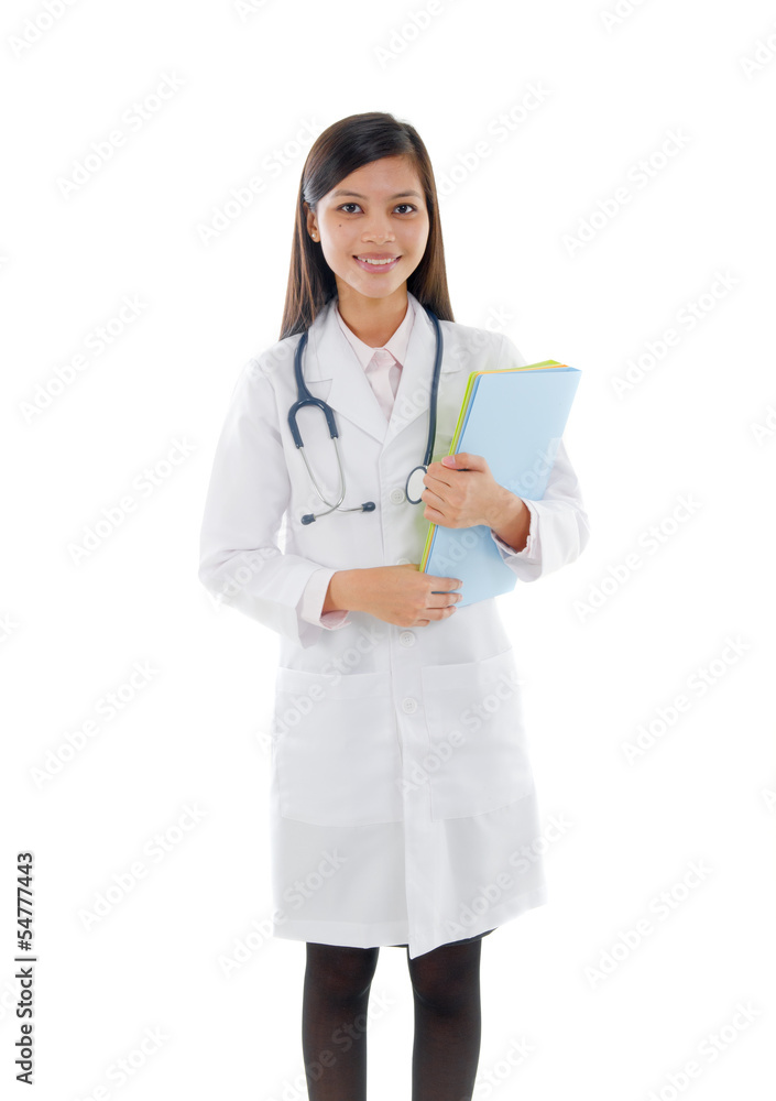 asian female doctor with a folder isolated on white background asian female doctor with a folder isolated on white background