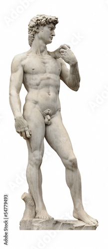 David statue by ancient sculptor Michelangelo isolated on white.