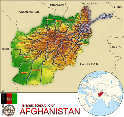 Afghanistan Asia national emblem map symbol location