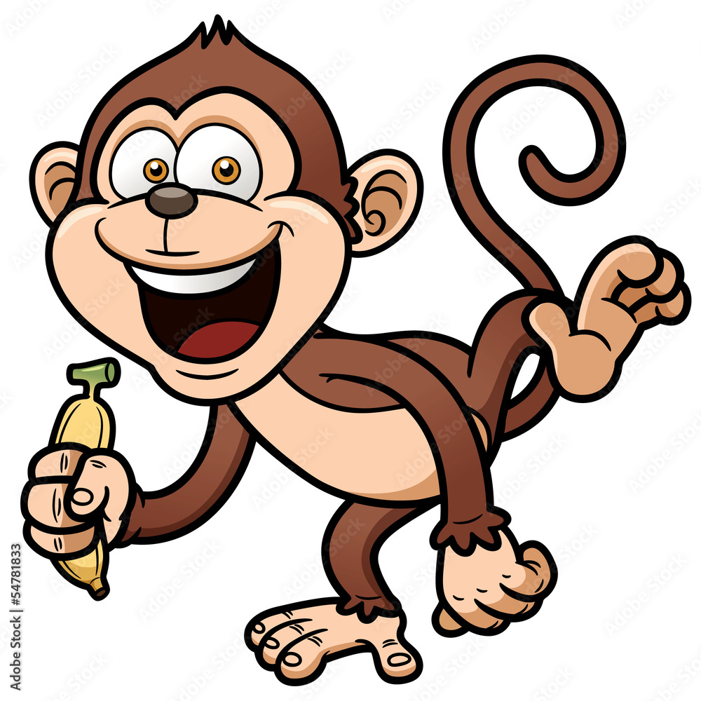 Fototapeta premium Vector illustration of cartoon monkey with banana